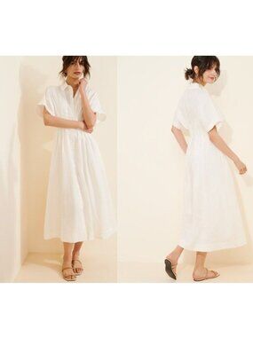 Anthropologie The Tobie Linen Shirt Dress Womens M Midi Vintage Charming Basic